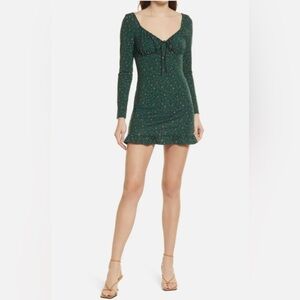 REFORMATION Anjeline Coriander Green Long Sleeve Mini Dress | Size L